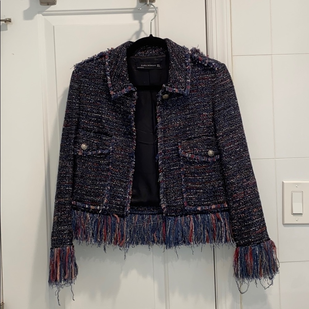 Zara fringe tweed jacket size Small